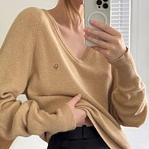 VINTAGE CHRISTIAN DIOR TAN MONOGRAM WOOL SWEATER